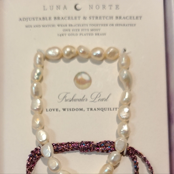 2 PCS LUNA NORTE MOTHER OF PEARL GEMSTONE BRACELETS ONE STRETCH MOTHER OF PEARL - Picture 7 of 11